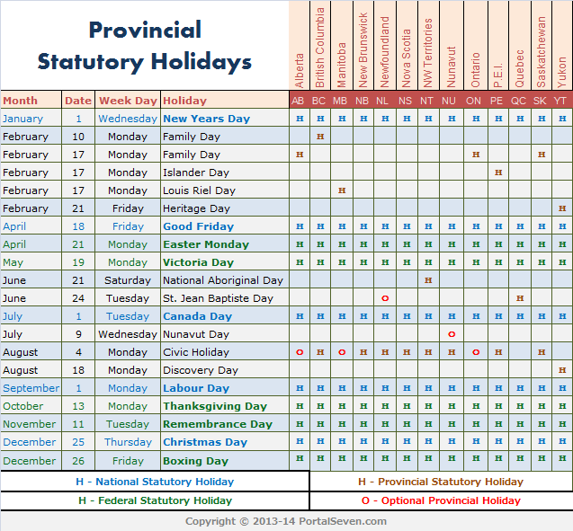 2014-calendar-canada-2014-canada-statutory-holidays